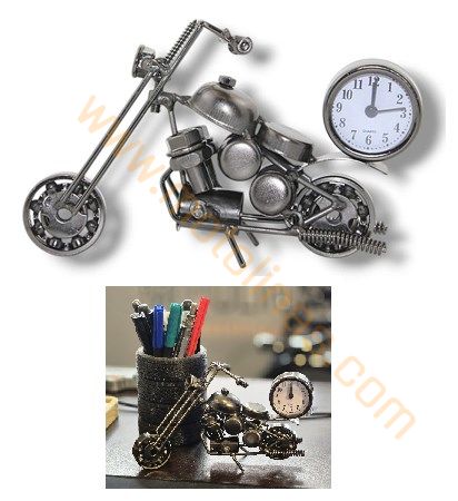 SAATLİ METAL MOTOR  [15 CM] MASA SAATİ - İTHAL
