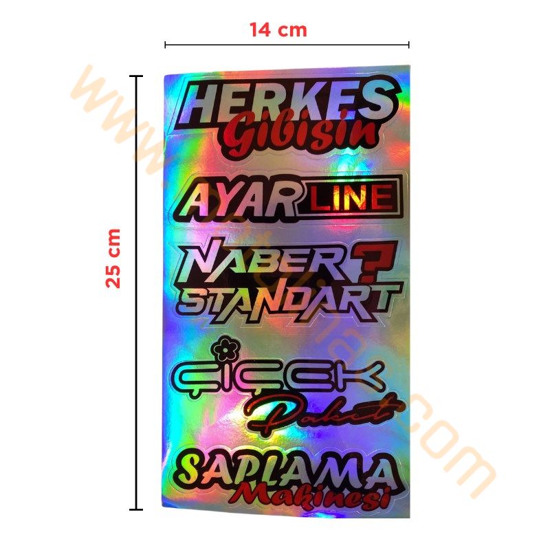 HOLOGRAM STİCKER KARIŞIK M-2 15x25cm  - 5 PARÇA SET