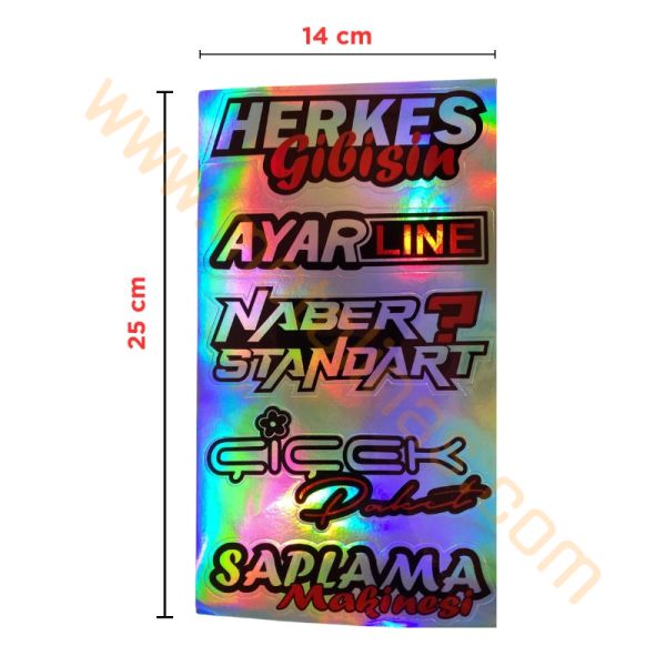 HOLOGRAM STİCKER KARIŞIK M-2 15x25cm  - 5 PARÇA SET