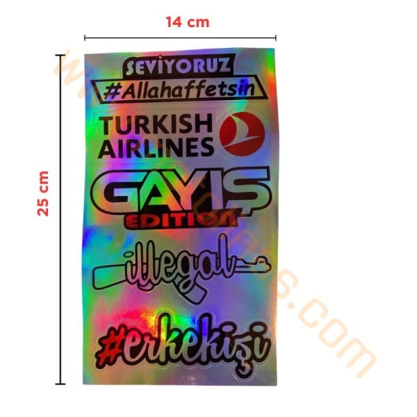 HOLOGRAM STİCKER KARIŞIK M-1 15x25cm  - 5 PARÇA SET