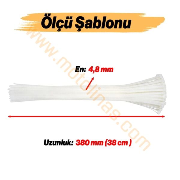 Kaplo Bağlama Plastik Kelepçe Çırt Kelepçe 4,8 X 380mm beyaz - 100 Adet