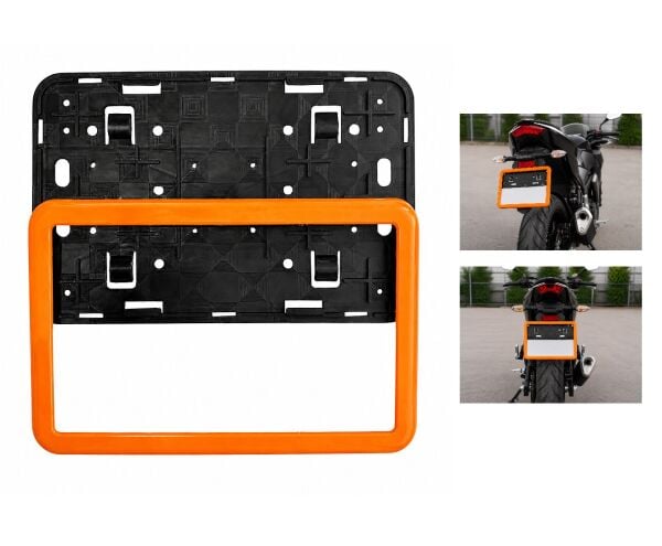 Motosiklet Plakalık 26x17 Cm Turuncu Çerçeveli Universal Plaka Altlığı ATV Uyumlu