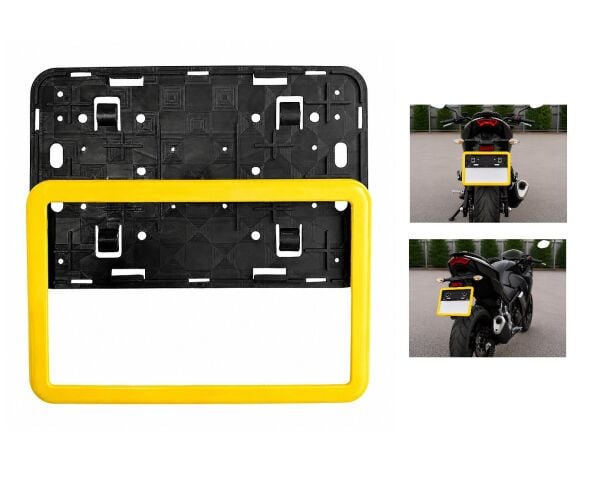Motosiklet Plakalık 26x17 Cm Sarı Çerçeveli Universal Plaka Altlığı ATV Uyumlu
