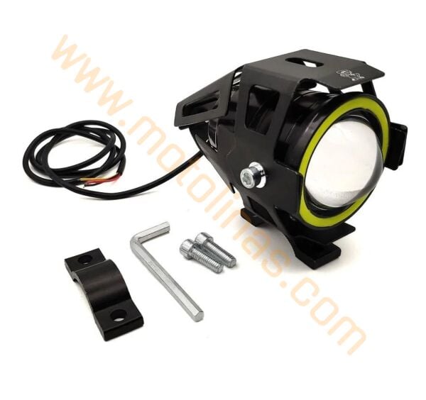 Motosiklet Sis Farı [Siyah] Mercekli Çakar Ve Angel Modlu, Yüksek Işıklı Motosiklet Sis Lambası