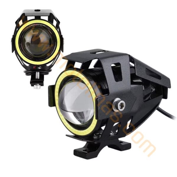 Motosiklet Sis Farı [Siyah] Mercekli Çakar Ve Angel Modlu, Yüksek Işıklı Motosiklet Sis Lambası