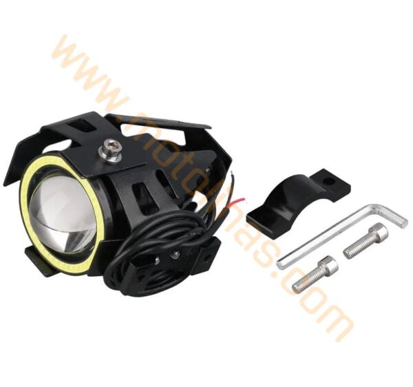 Motosiklet Sis Farı [Siyah] Mercekli Çakar Ve Angel Modlu, Yüksek Işıklı Motosiklet Sis Lambası