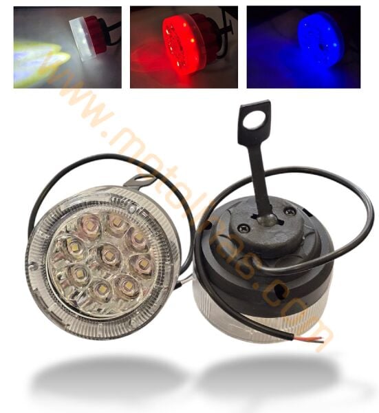 Motosiklet Sis Farı 2 Li Arkası Siyah 3 Modlu Beyaz/kırmızı/mavi - Universal