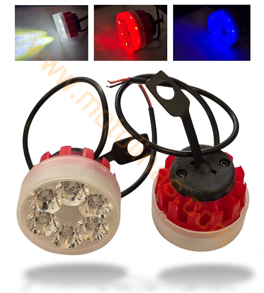 Motosiklet Sis Farı 2 Li Arkası Kırmızı 3 Modlu Beyaz/kırmızı/mavi - Universal