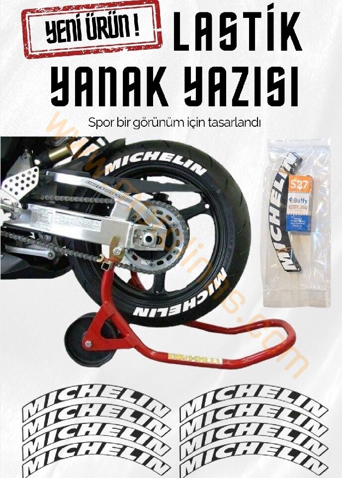 LASTİK YANAK YAZISI MICHELIN BEYAZ 3D + YAPIŞKAN - LNSMOTO