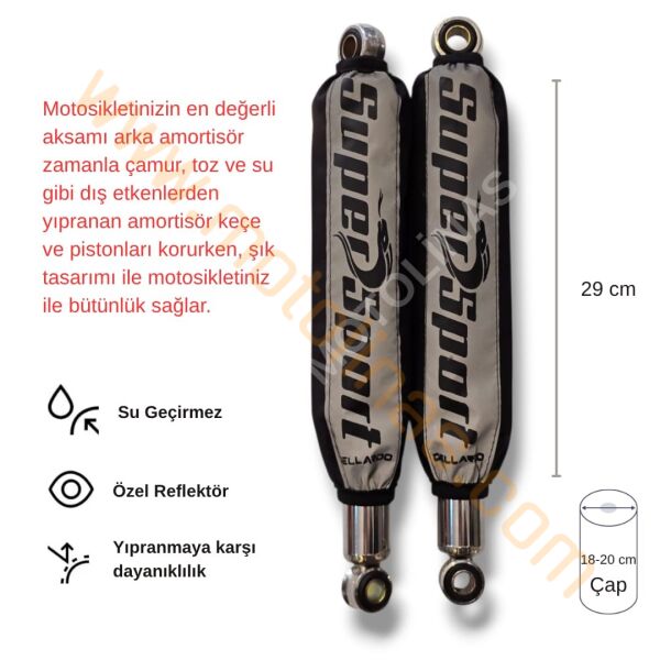 ARKA AMORTİSÖR ÇORABI KILIFI 2 ADET 29cm [REFLEKTÖRLÜ/SPORT YAZI] - UNİVERSAL
