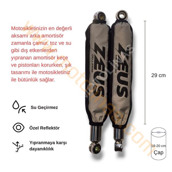 ARKA AMORTİSÖR ÇORABI KILIFI 2 ADET 29cm [REFLEKTÖRLÜ/ZEUS YAZI] - UNİVERSAL