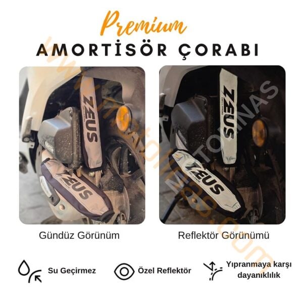 ARKA AMORTİSÖR ÇORABI KILIFI 2 ADET 31,5cm [REFLEKTÖRLÜ/ZEUS YAZI] - UNİVERSAL