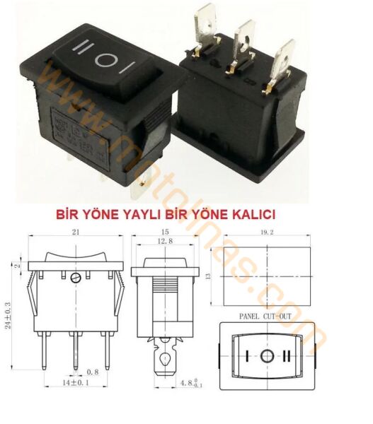 Kaporta Grenaj Üstü Düğme Çıt Çıt [3 Pin] Dikdörtgen On Off On Anahtarı - Universal