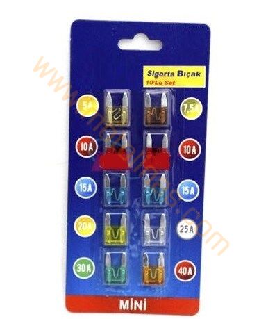 Mini Bıçak Sigorta Seti Karışık Amper 10’lu | Oto Motosiklet Sigortası
