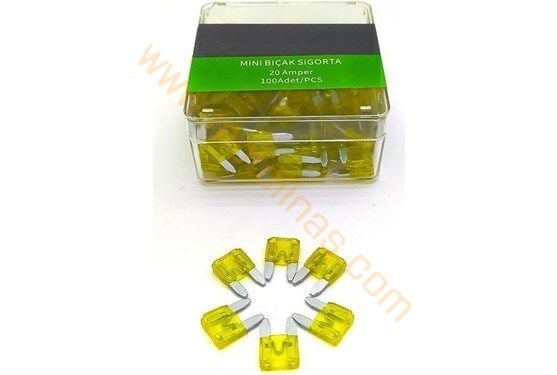 Mini Bıçak Sigorta 20 Amper 100’lü Paket | 20A Oto Motosiklet Sigortası
