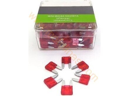 Mini Bıçak Sigorta 10 Amper 100’lü Paket | 10A Oto Motosiklet Sigortası