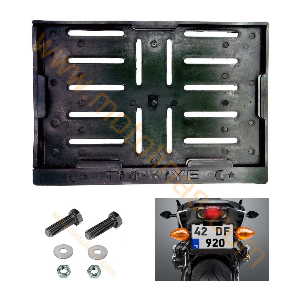 MOTOSİKLET PLAKALIK PLASTİK 15*25cm + BAĞLAMA CİVATASI