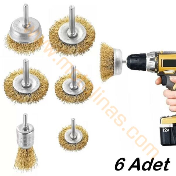 6 Parça Çelik Tel Fırça Seti Matkap Tel Fırça 6 Li Tel Fırça