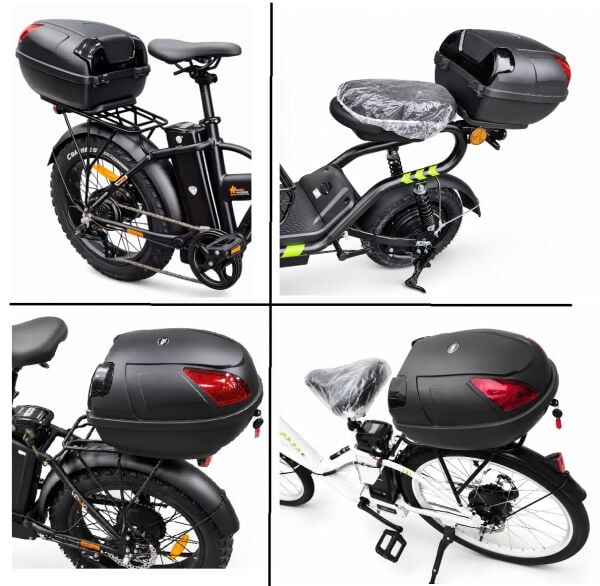 Elektrikli Bisiklet Fat Bike E-Bike Arka Çanta 19 Litre Kilitli Siyah Port Bagaj