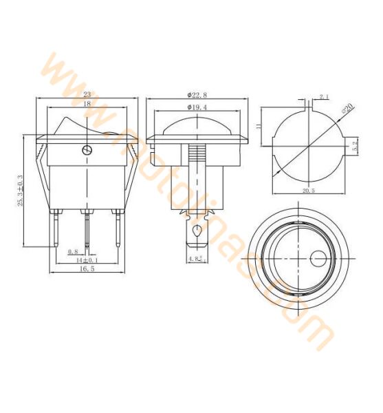 Kaporta Grenaj Üstü Düğme Işıklı [yuvarlak] Çıt Çıt [3 Pin] On Off Anahtarı - Universal