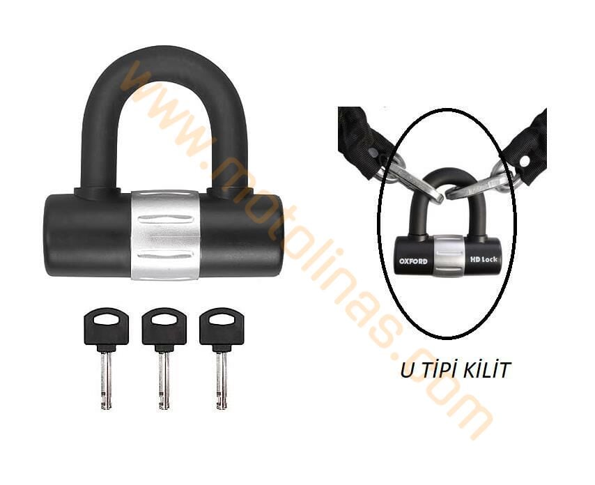 MOTOSİKLET ZİNCİR KİLİTLEME U TİPİ 3 ANAHTARLI KİLİT 16mm