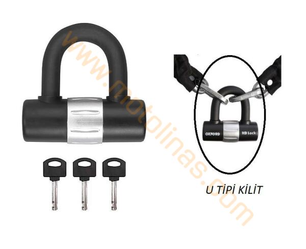 MOTOSİKLET ZİNCİR KİLİTLEME U TİPİ 3 ANAHTARLI KİLİT 16mm