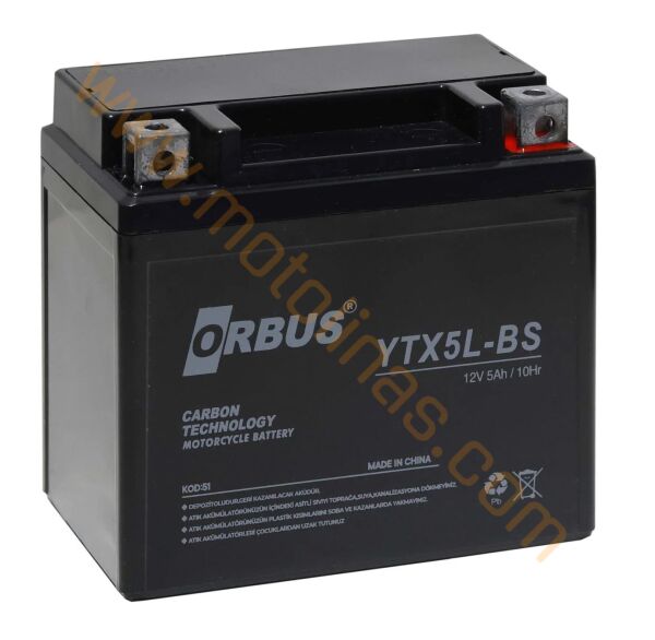 Orbus YTX5L-BS Karbon Motosiklet Aküsü 12V – Honda Dio, Yamaha BWS, Honda Titan Uyumlu Akü