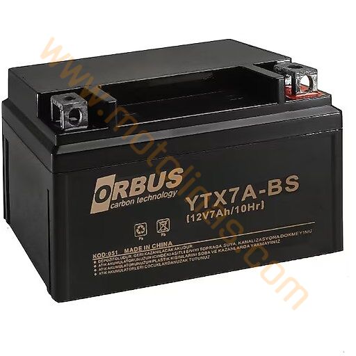 Orbus YTX7A-BS Karbon Motosiklet Aküsü 12V – Scooter Yatık Tip Akü (150x87x94 mm)
