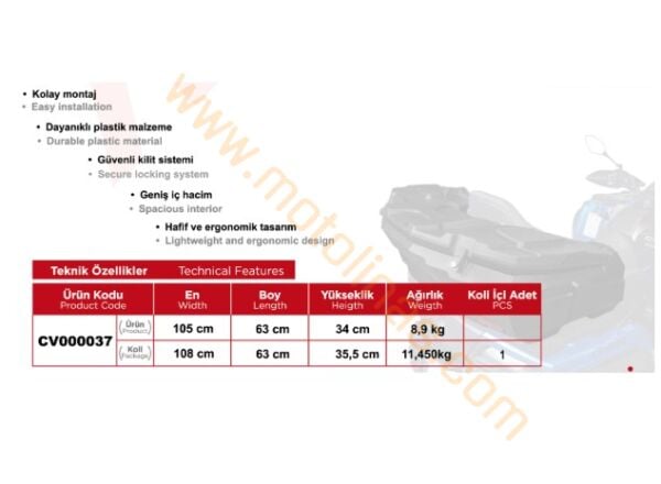 ATV ARKA ÇANTA CV-160 Litre SİYAH METAL ANAHTALI KİLİT