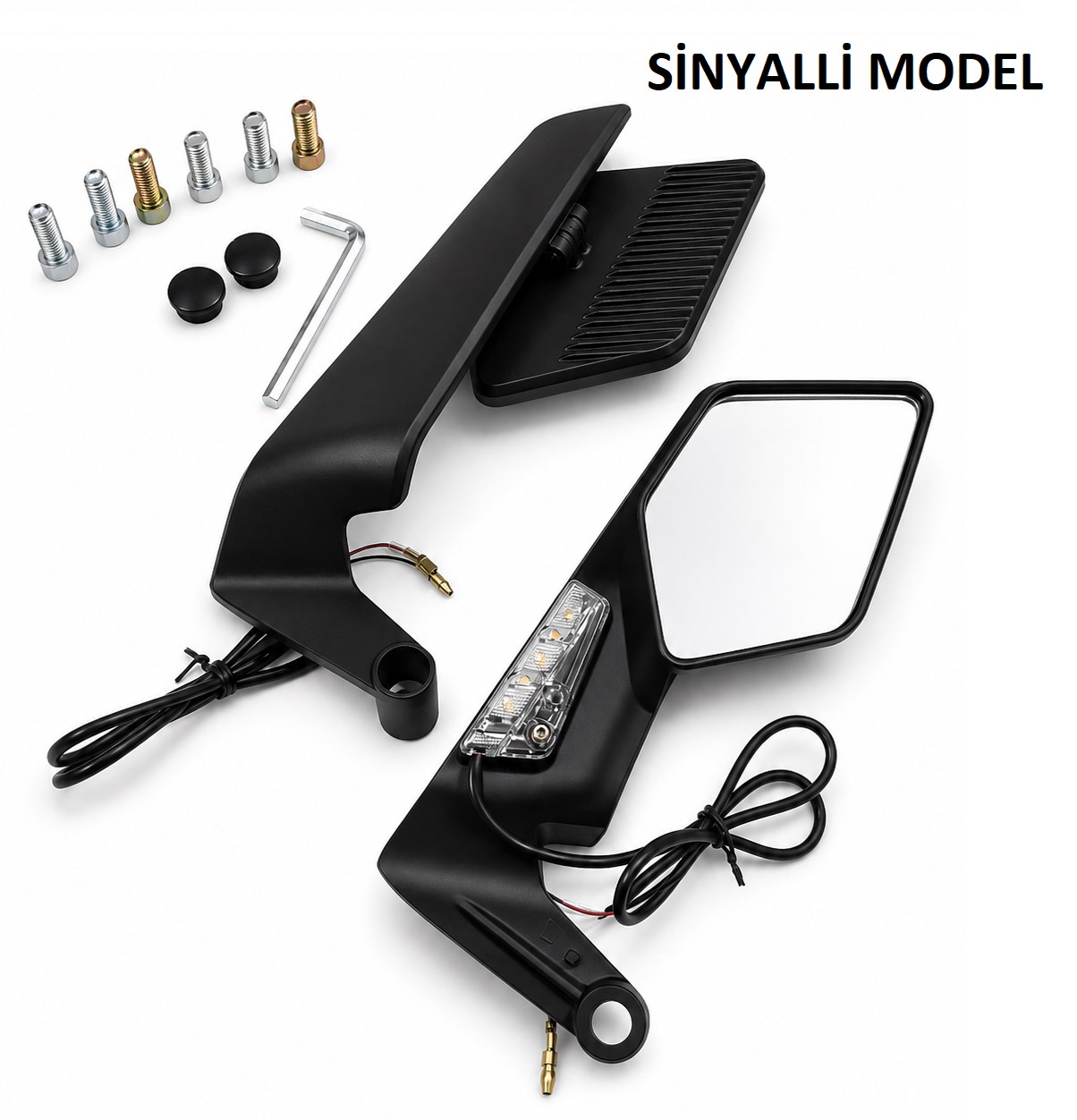 Motosiklet Katlanır Sinyalli Ayna Takımı Yarasa Model Ayna Yuvası Bağlantılı Universal
