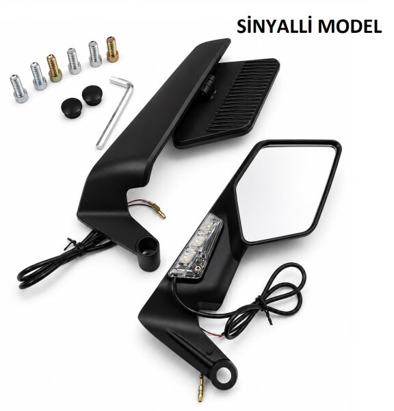 Motosiklet Katlanır Sinyalli Ayna Takımı Yarasa Model Ayna Yuvası Bağlantılı Universal
