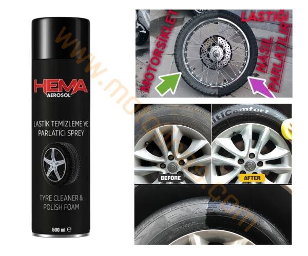 LASTİK PARLATICI [SPREY AĞIZLIK] 500ml HEMA - MOTOSİKLET/OTO