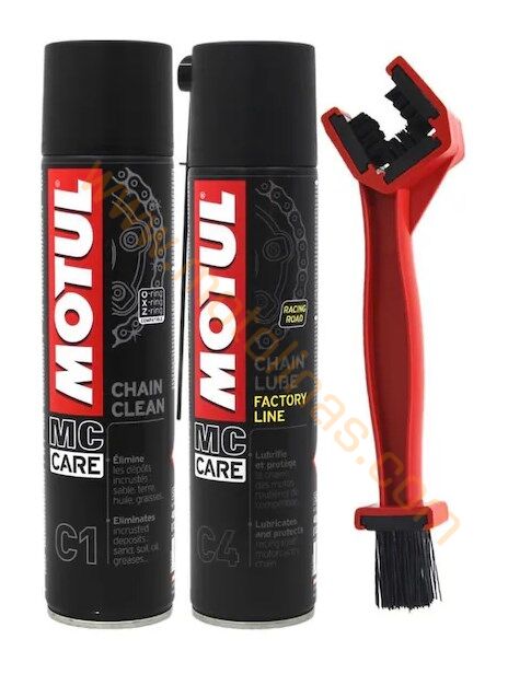 Motul C1 Chain Clean + C4 Chain Lube Factory Line 2 x 400 ML + Fırçalı Yağlama Seti
