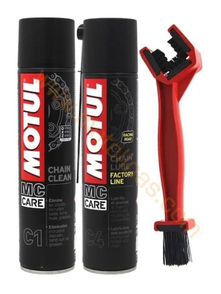 Motul C1 Chain Clean + C4 Chain Lube Factory Line 2 x 400 ML + Fırçalı Yağlama Seti