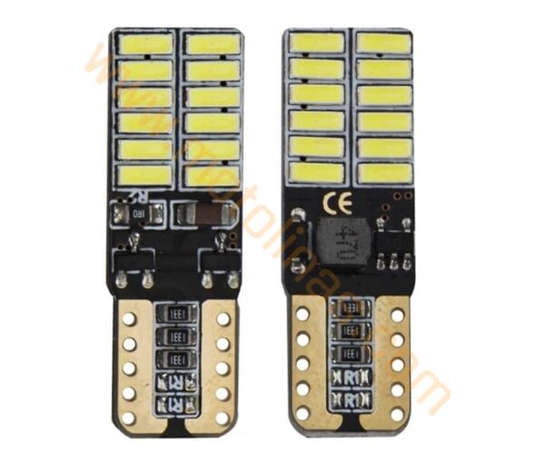 12V T10 Beyaz 24 LED Park Ampulü Dipsiz 2 Adet Set