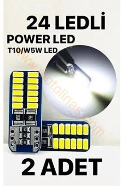 12V T10 Beyaz 24 LED Park Ampulü Dipsiz 2 Adet Set