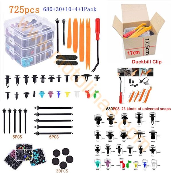 Kaporta Klips Seti Kutulu 725 Parça Sökme Aparatları Dahil Universal