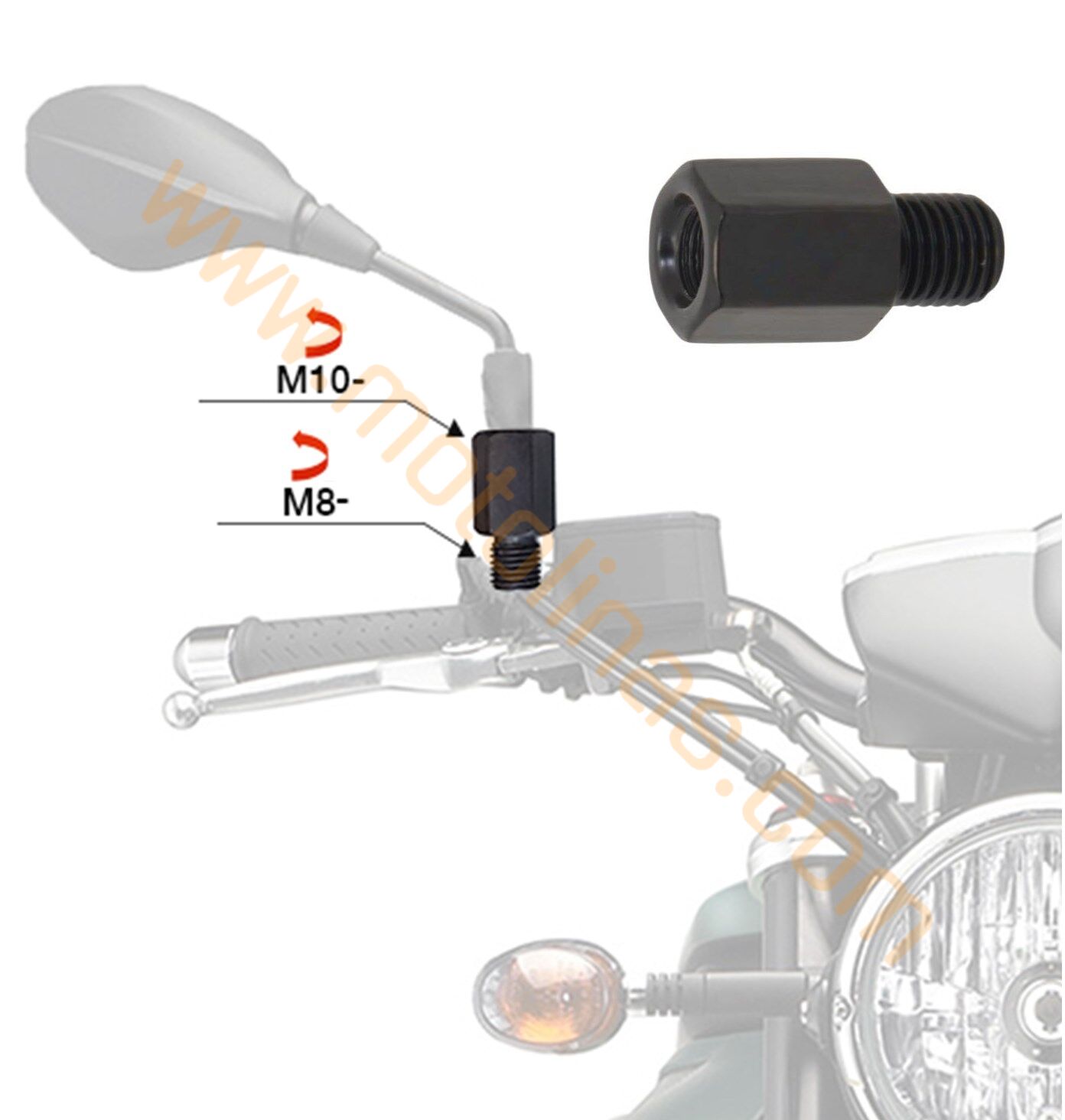 ALT 8mm TERS DİŞ - ÜST 10mm TERS DİŞ AYNA UZATMA  [ADET FİYAT]