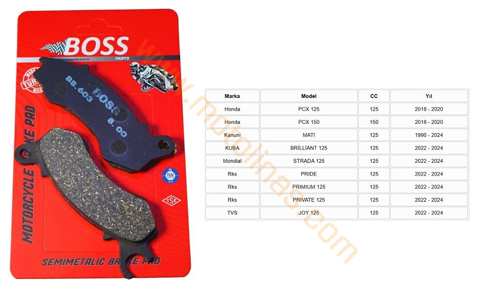 ÖN FREN DİSK BALATASI [BS603] ORGANİK - PCX125/150, KANUNİ MATİ, BRİLLİANT125, STRADA125,