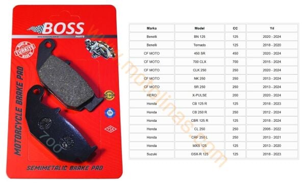 ARKA FREN DİSK BALATASI [BS700] ORGANİK - BS125, TORNADO, CF SR450, CLX700, NK250,SR250, XPULSE,